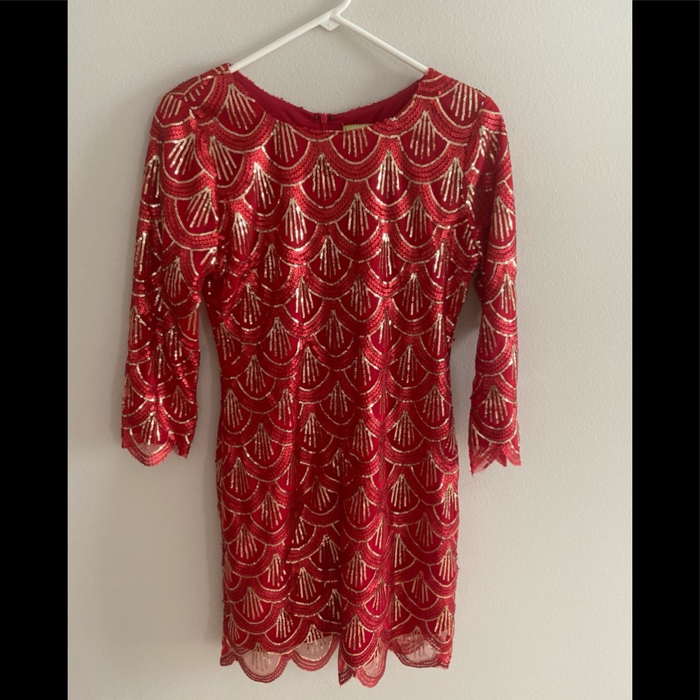 Gianni Bini Red & Gold Sequined Cocktail Dress